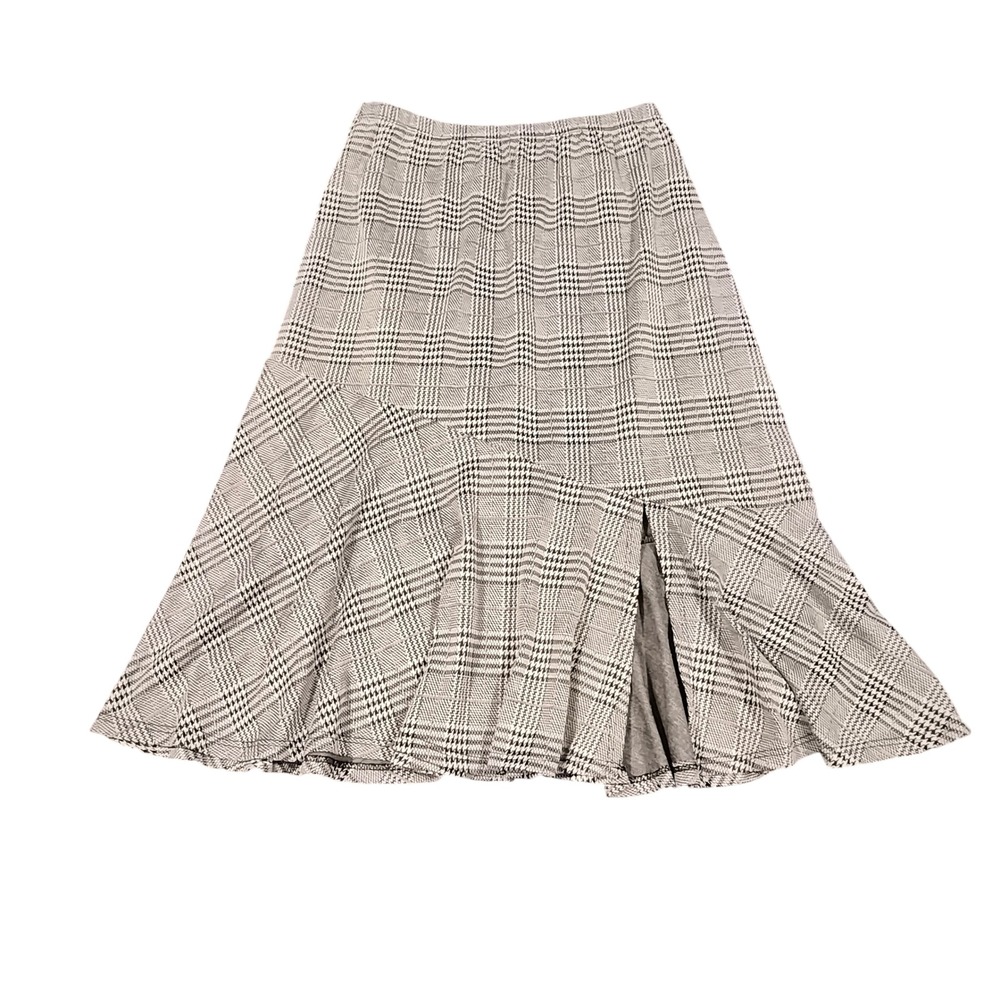 Emi & Joe Black White Glen Plaid Asymmetrical Slit Midi Skirt Large MS18851